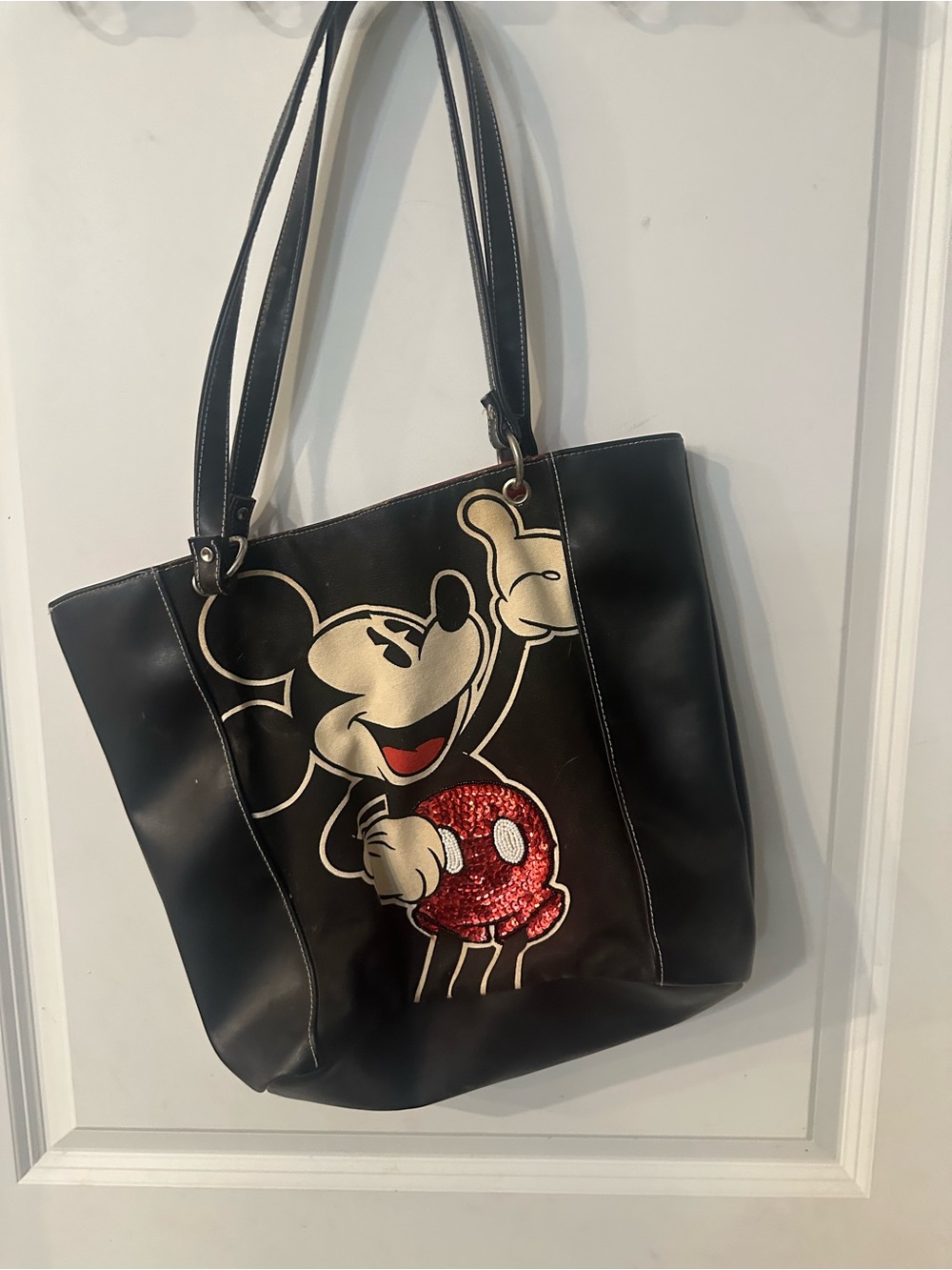 Source Unknown Black Tote with Mickey Mouse and Red Sequin Accent